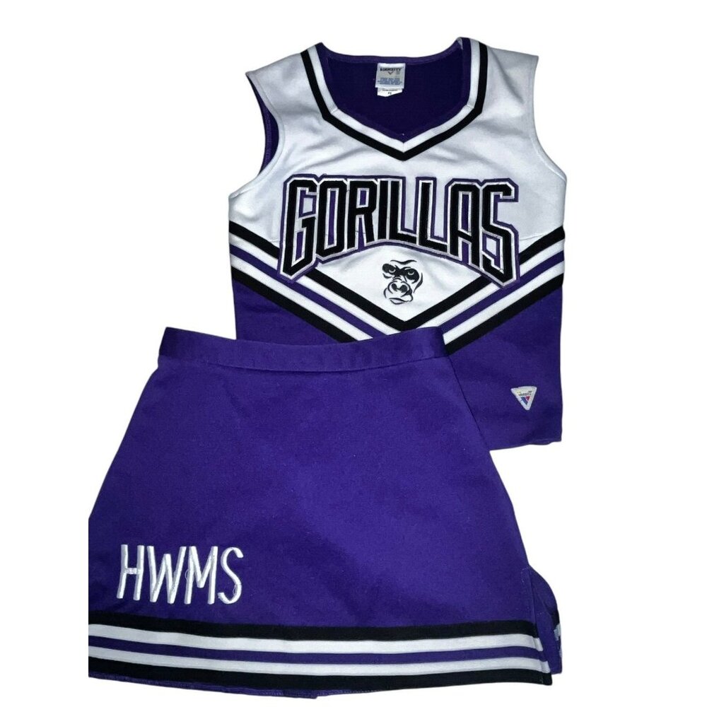 Cheerleader Uniform Outfit Costume Gorillas 32" Top 25 Skirt Purple Halloween